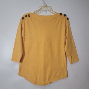 Carolyn Taylor Yellow Button Detail 3/4 Sleeve Knit Top